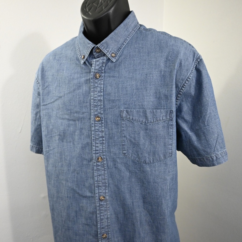 Banana Republic Button Up Mens XXL Slim Fit Blue Chambray Short Sleeve Shirt